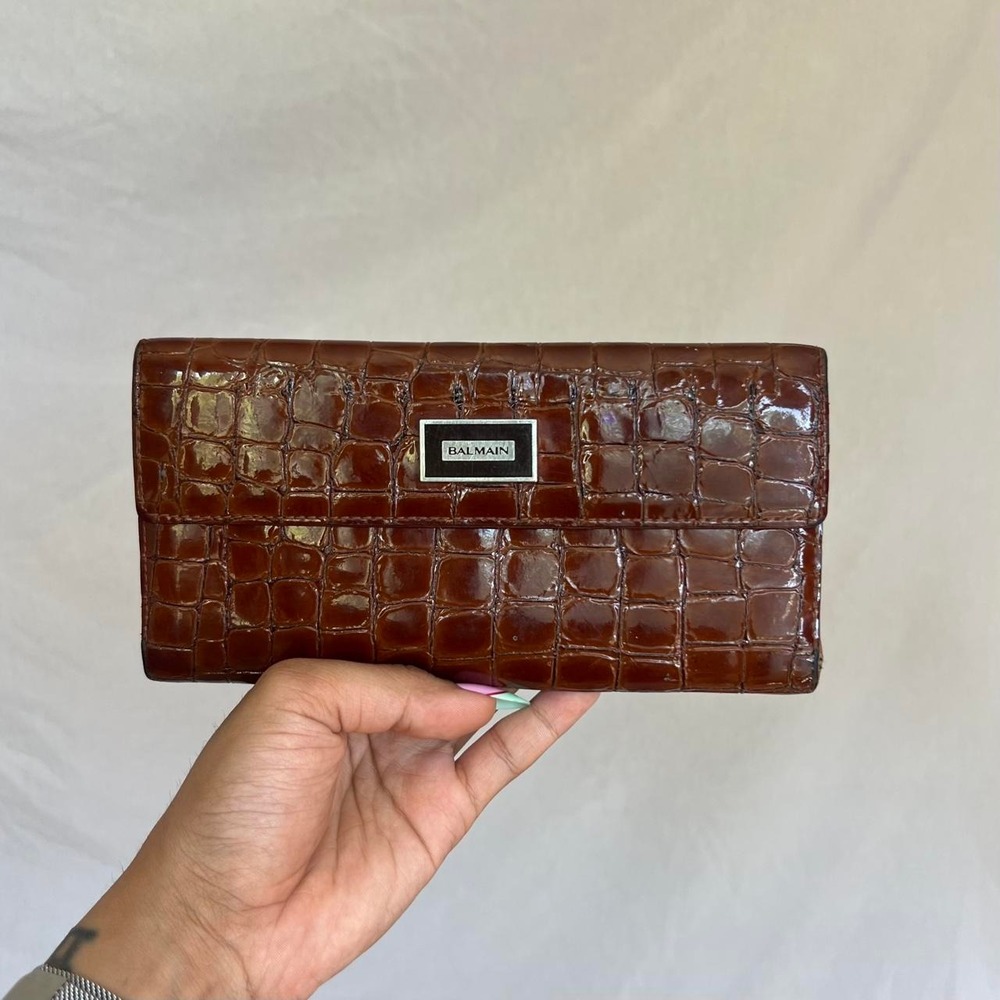 80s/90s BALMAIN Vintage Croc Embossed Leather Wallet
